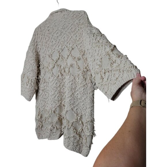 Anthropologie Akemi + Kin Fringe Boho Cardigan Crochet Open Front Cozy Oversized - Picture 9 of 14